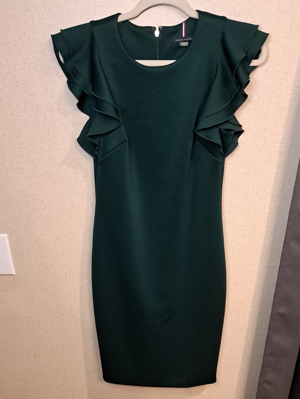 Tommy Hilfiger Dark Green Ruffle Sleeve Sheath Dress